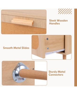 Rattan Coffee Table Mid Century Modern Center Table with 2 Storage Drawers-Natural