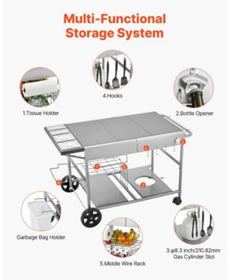 Outdoor Grill Cart 36x23 Inch Tabletop with Spice Containers