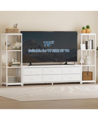 88.9" TV Stand for 75" TV, Media Console with Fabric Drawers and 4-Tier Open Shelves.