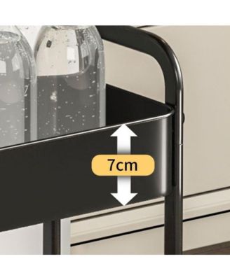 3-Tier Rolling Cart w/Wooden Tabletop, Utility Cart w/Lockable Wheels, Multipurpose Storage Organizer Trolley for Kitchen, Office, Bedroom