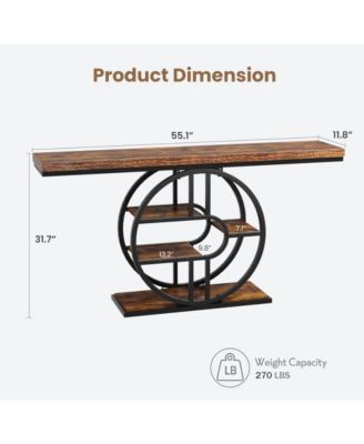 55" Entryway Table, 5-Tier Console Tables for Entryway, Industrial Narrow Sofa Tables with Storage for Living Room, Long Entry Hallway Table