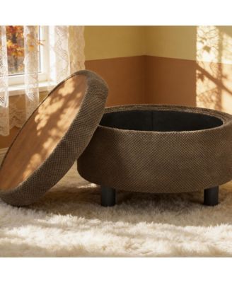 25" Round Storage Ottoman - Modern Tufted Fabric Circle Coffee Table with Removable Top, Footrest Stool for Living Room, Bedroom