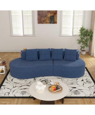 3-Seater Half Moon Curved Sectional Sofa, Modern Modular Couch with Soft Chenille Fabric, 2 Cup Holders and Side Pockets for Living Room