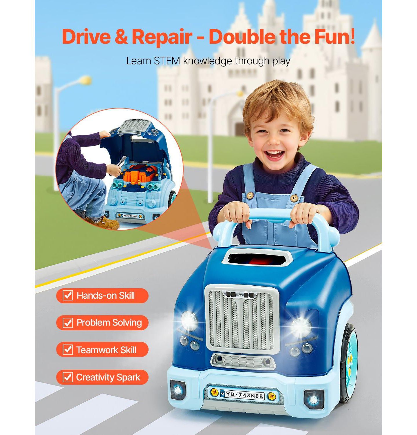 Детский конструктор Mecale Engine Building Kit 60-Piece Building Set, Ages 3+, цвет: Синий — фото 2