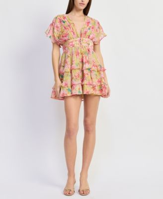 flower off the shoulder dress Off-the-Shoulder Cute Pink Floral Mini Summer Dress Blush Bloom / Small