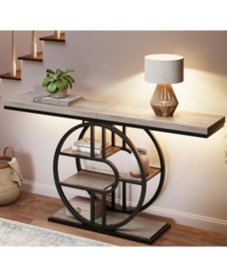 55" Entryway Table, 5-Tier Console Tables for Entryway, Industrial Narrow Sofa Tables with Storage for Living Room, Long Entry Hallway Table