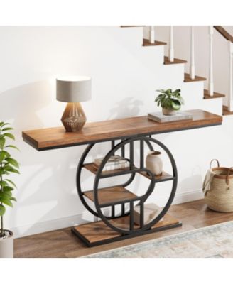 55" Entryway Table, 5-Tier Console Tables for Entryway, Industrial Narrow Sofa Tables with Storage for Living Room, Long Entry Hallway Table