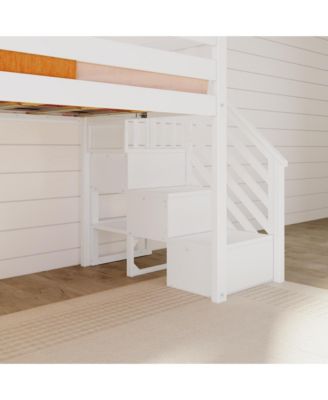 Max &  Lily Twin Size Low Loft Bed with Slide and Stairs, Solid Wood Kids Platform Bed with 14" Guardrails