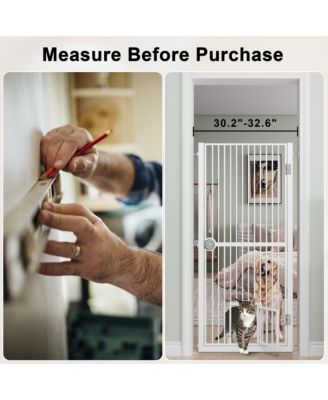 61" Extra Tall Pet Gate, adjustable built-in cat door, pressure mount no drilling, ideal for doorways and kitchen
