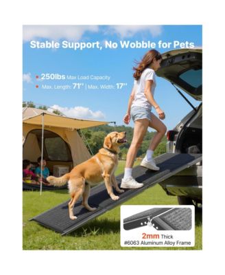 71" Folding Dog Ramp for Cars, SUV and Truck. Non-slip felt surface, supports up to 250lbs, portable design, ideal