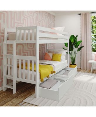 Twin Bunk Bed With Ladder on End and Storage Drawers