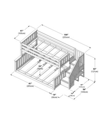 Wooden Twin over Full Low Bunk Bed for Kids with Staircase