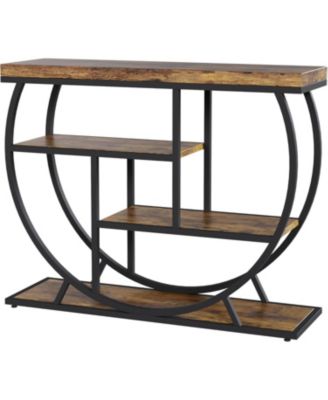 3-Tier Industrial Entryway Table with Semicircular Metal Frame, Open Shelf Console Sofa Table for Living Room