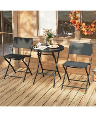 3 Piece Folding Patio Bistro Set with Glass Table and Chairs
