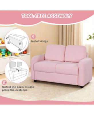 2-Seat Kids Sofa Toddler Sofa Couch with Soft Teddy Fleece Upholstery and Solid Wooden Frame
