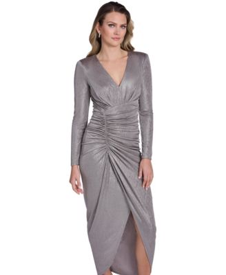Petite Long-Sleeve V-Neck Gown