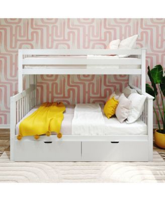 Bunk Bed with Ladder on End and Storage Drawers, Twin-Over-Full Bed Frame for Kids