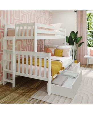 Bunk Bed with Ladder on End and Storage Drawers, Twin-Over-Full Bed Frame for Kids