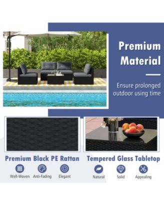 5-Piece Wicker Patio Sofa Set with Cushions and Square Coffee Table