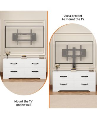 63" Modern TV Stand and Media Console for Up to 75" TVs - MDF with Adjustable Mount, 6 Drawers.
