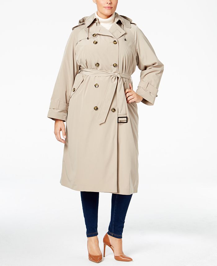 London Fog Plus Size Double-Breasted Hooded Trench Coat - Macy's