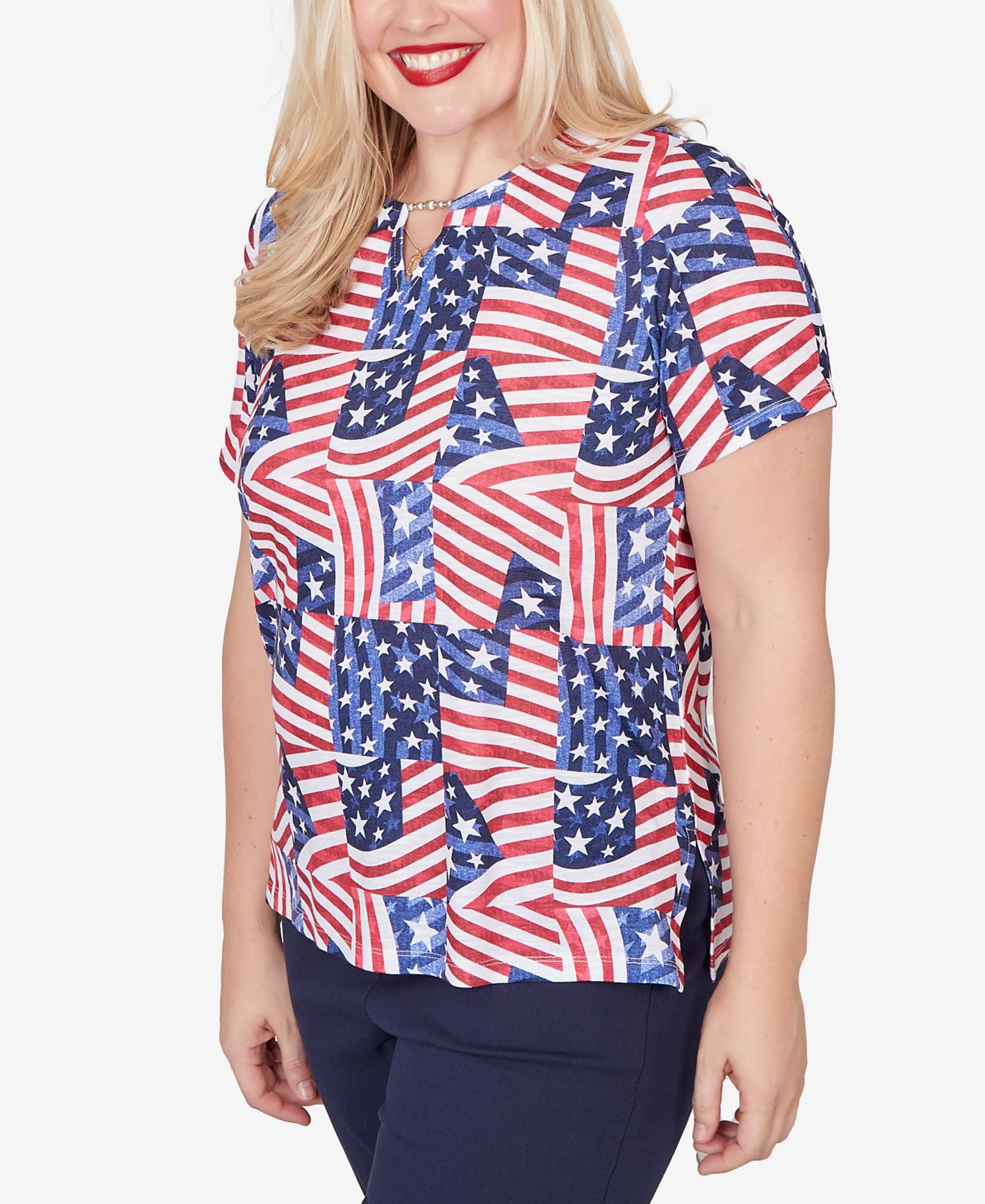 Petite Lady Liberty American Flag Patchwork Short-Sleeve T-Shirt