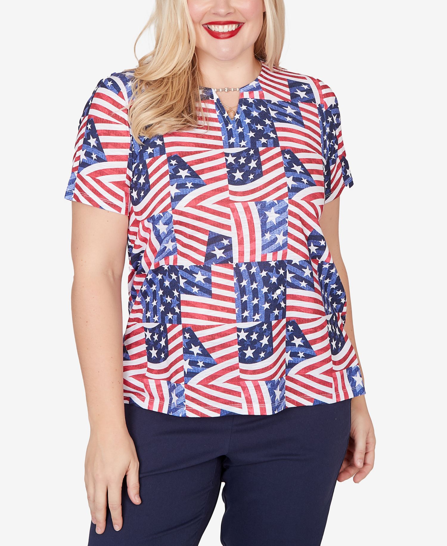 Petite Lady Liberty American Flag Patchwork Short-Sleeve T-Shirt