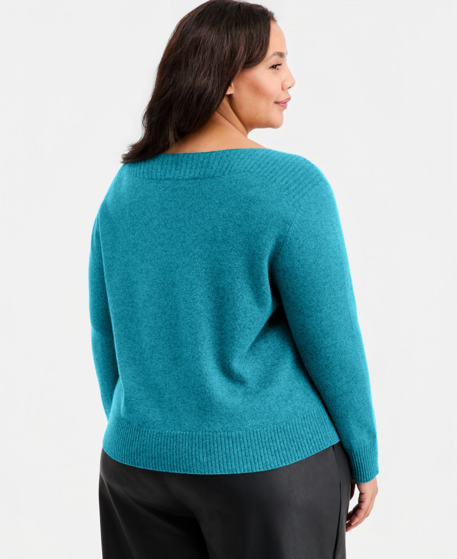 Plus Size 100% Cashmere Boat-Neck Sweater