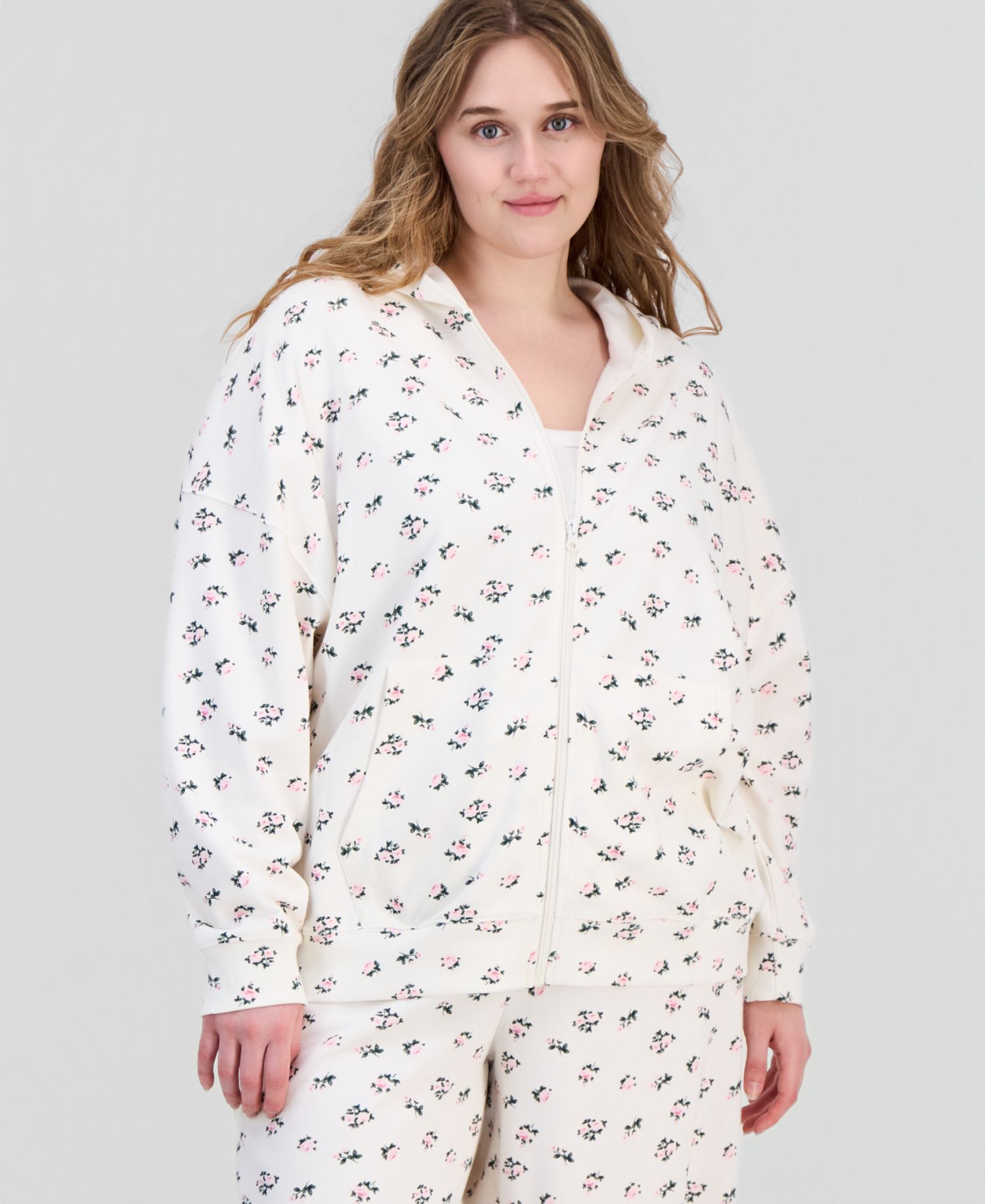 Trendy Plus Size Drop-Shoulder Zippered Hoodie