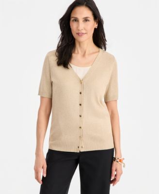 Women's Short-Sleeve V-Neck Cardigan