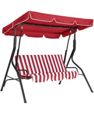 3-Seat Outdoor Porch Swing Chair with Adjustable Canopy and Thickened Cushions, Glider Bench with Non-Slip Feet and Strong Spring