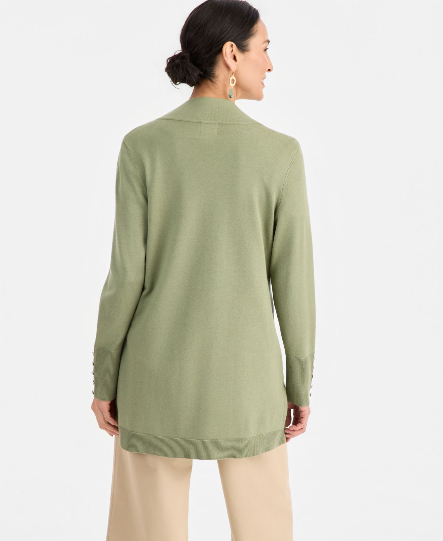 Petite Open-Front Button-Cuff Cardigan Sweater