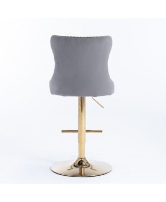 Velvet Swivel Bar Stools Set of 2, Adjustable Counter Height Chairs with Nailhead Trim and Metal Base for Kitchen Island