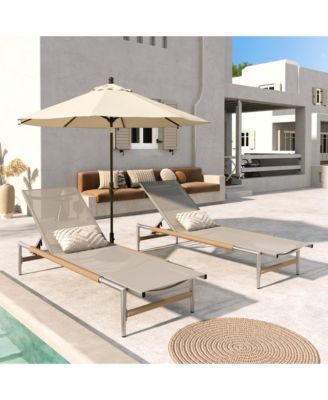 2-Piece Adjustable Patio Chaise Lounges with Aluminum Frame