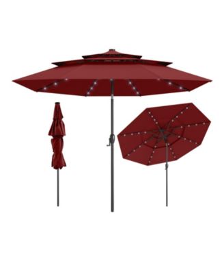 10 Feet Solar Patio Umbrella with 32 LED Lights 3-Tier Vented Top