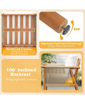 Acacia Wood Patio Chair with Woven Rope Armrests and Cushions