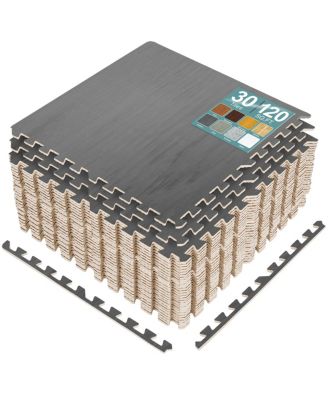 30 Tiles 120 Sq ft Wood Grain Interlocking Floor Foam Tile Mats - for Home, Playroom, Basement, Trade Show