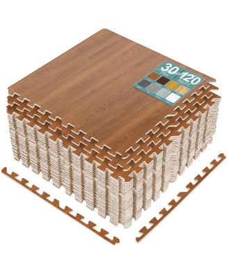 30 Tiles 120 Sq ft Wood Grain Interlocking Floor Foam Tile Mats - for Home, Playroom, Basement, Trade Show