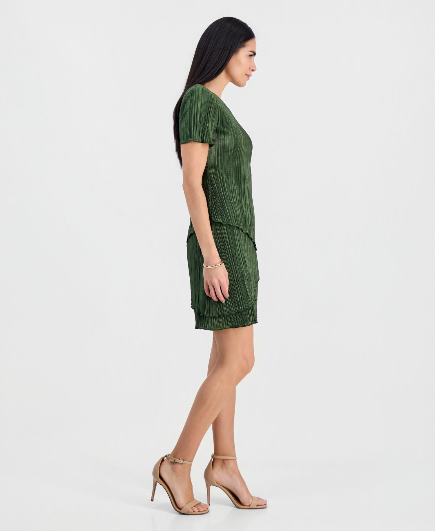 Petite V-Neck Tiered Short-Sleeve Sheath Dress
