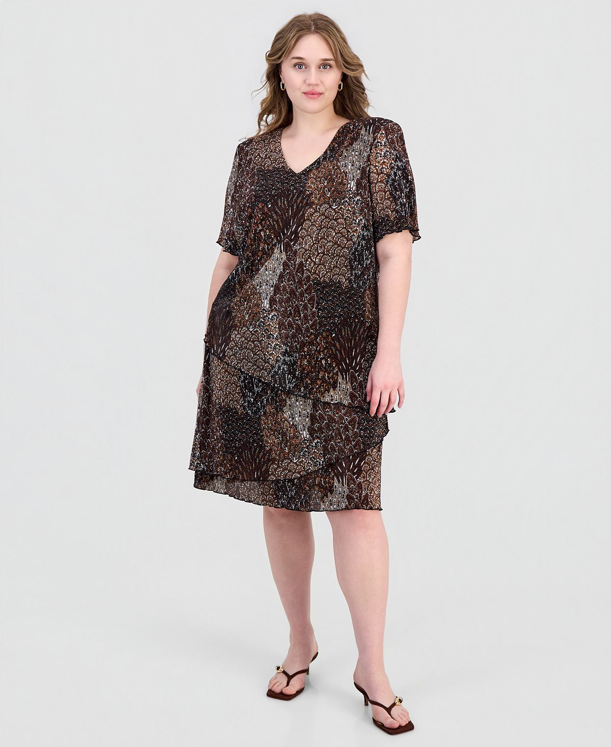 Connected Plus Size Printed Pleated Asymmetric Tiered Sheath Dress view 1 — MAYCSS fashion products