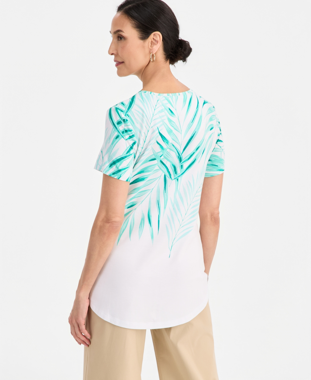 Jm Collection Women's Printed Scoop-Neck Short Sleeve Top, Macy's Exclusive