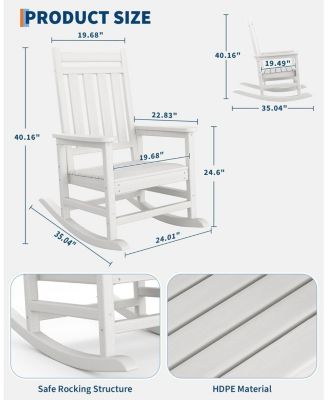 Set of 2 All Weather Outdoor Rocking Chairs - Oversized HDPE Porch Rockers with High Backrest, Sturdy and Comfortable for Adults