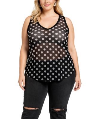 Plus Size Polka Dot Mesh Double Tank Top