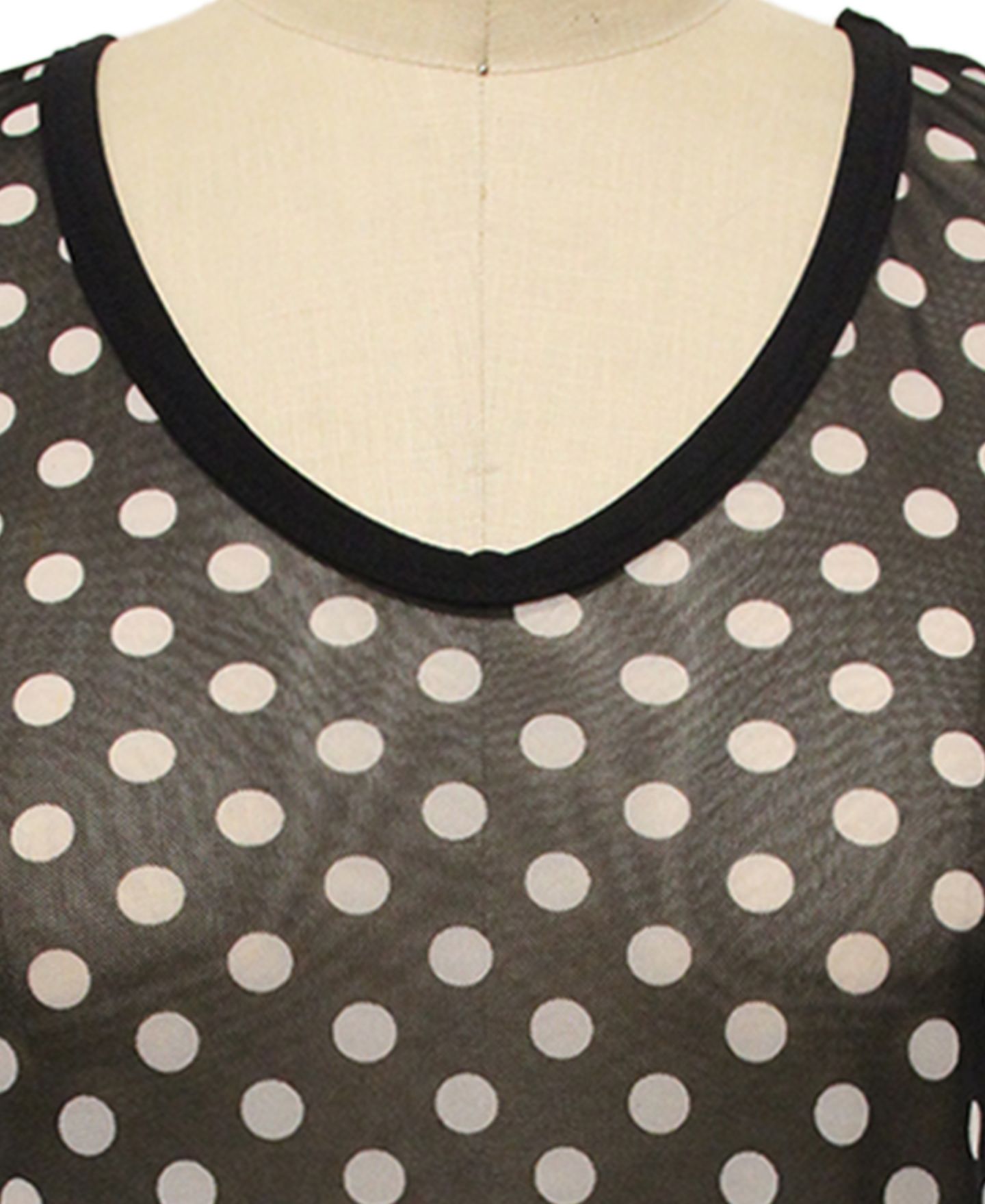 Женский топ COIN 1804 Plus Size Polka Dot Mesh Double, цвет: Чёрный / Слоновая кость — фото 4