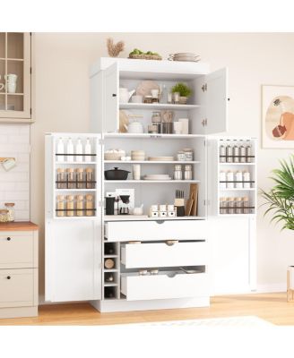 Freestanding Kitchen Pantry Cabinet with Storage and Wine Racks