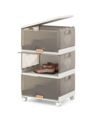 3-Cube Collapsible Stackable Storage Bins with Detachable Wheels