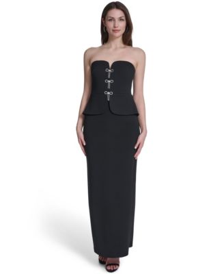 Women's Strapless V-Neck Peplum Gown