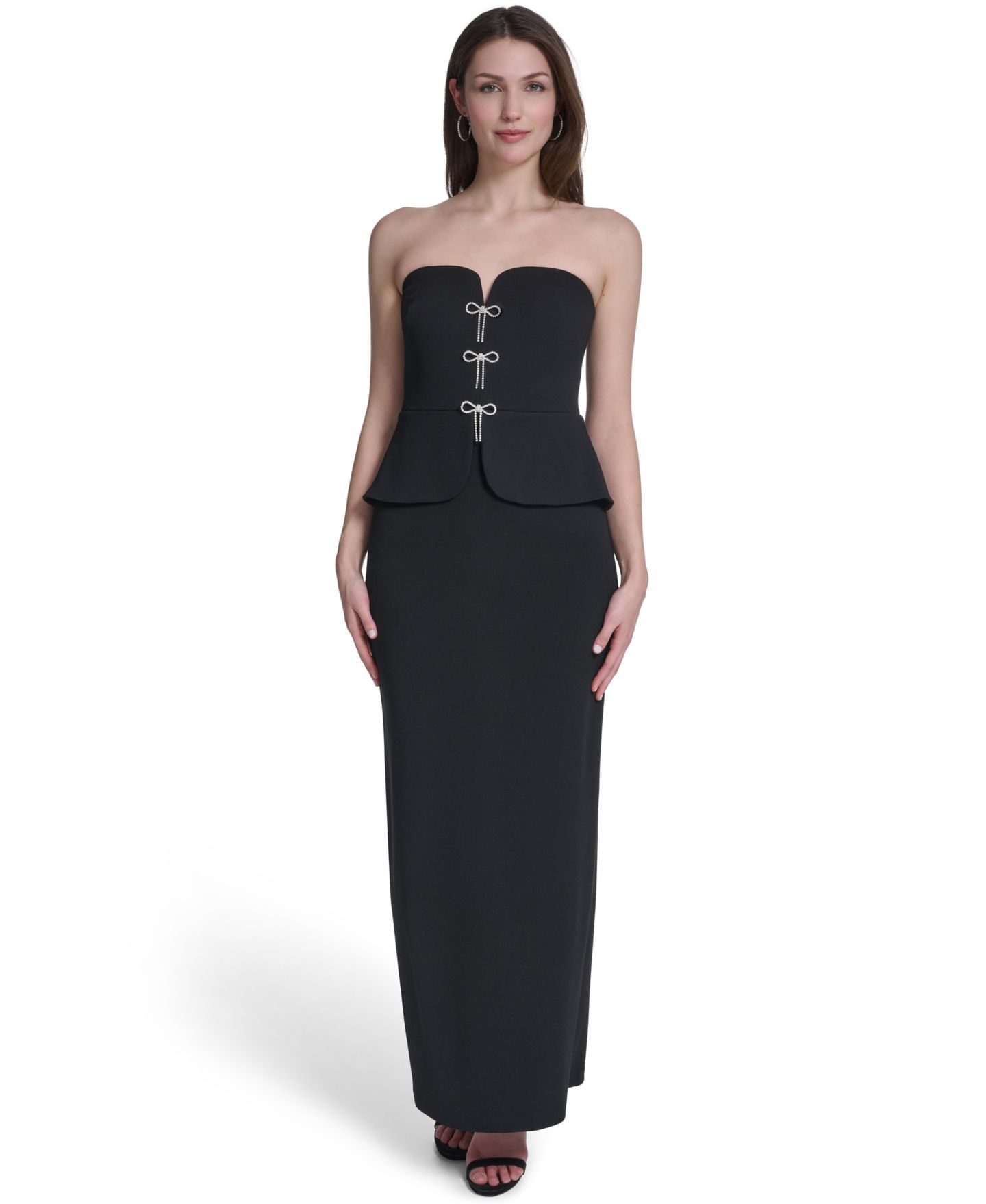 Женское платье Eliza J Strapless V-Neck Peplum Gown, цвет: Чёрный — фото 1