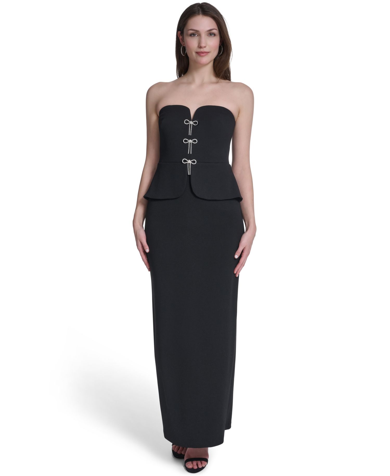 Women's Strapless V-Neck Peplum Gown