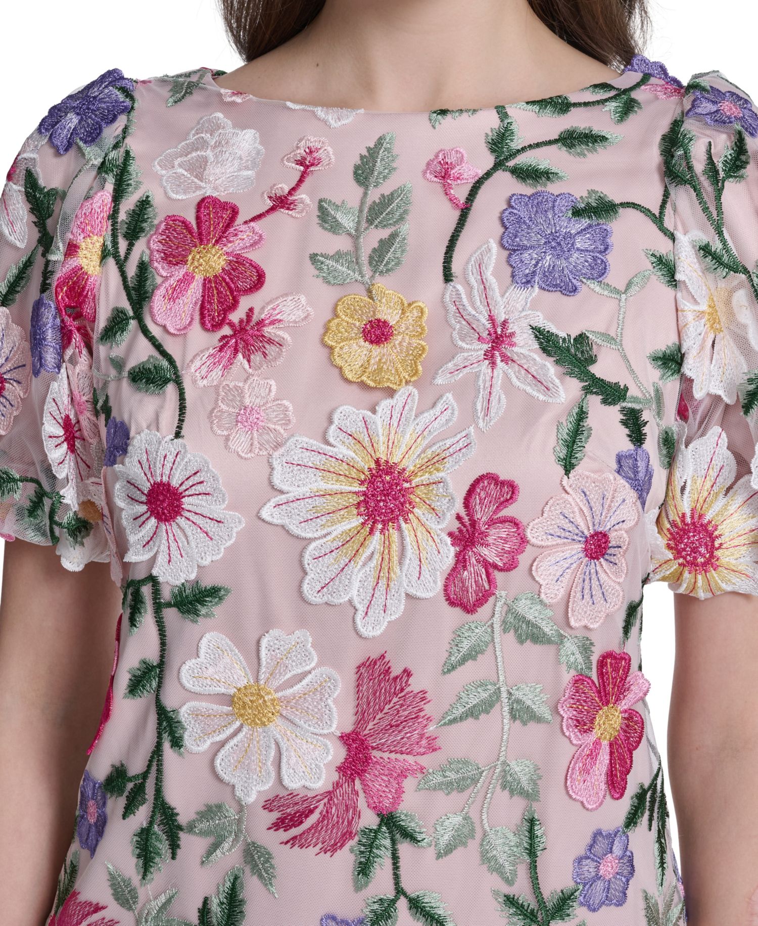 Women's Puff-Sleeve Boat Neck Shift Dress